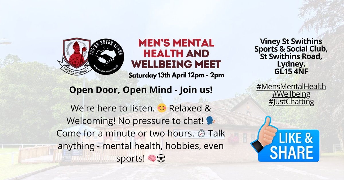 🗓️Save the Date: This is next Saturday, April 13th! Join us for a supportive and open discussion. Let's break the stigma together! fb.me/e/4fQbG29DB 🗣️ #mensmentalhealth #wellbeing #justchatting #yourenotalone ❤️🖤