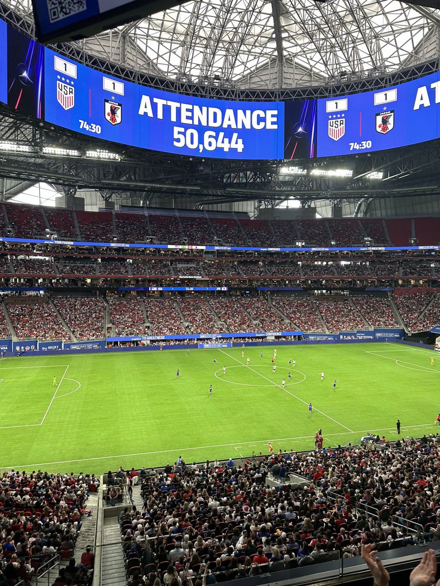 INCREDIBLE turnout from USWNT fans in Atlanta 🏟️🇺🇸 Broke the attendance record for a friendly with 50,644 😱 Now onto Columbus 🔜 📸: @USWNTPlayers
