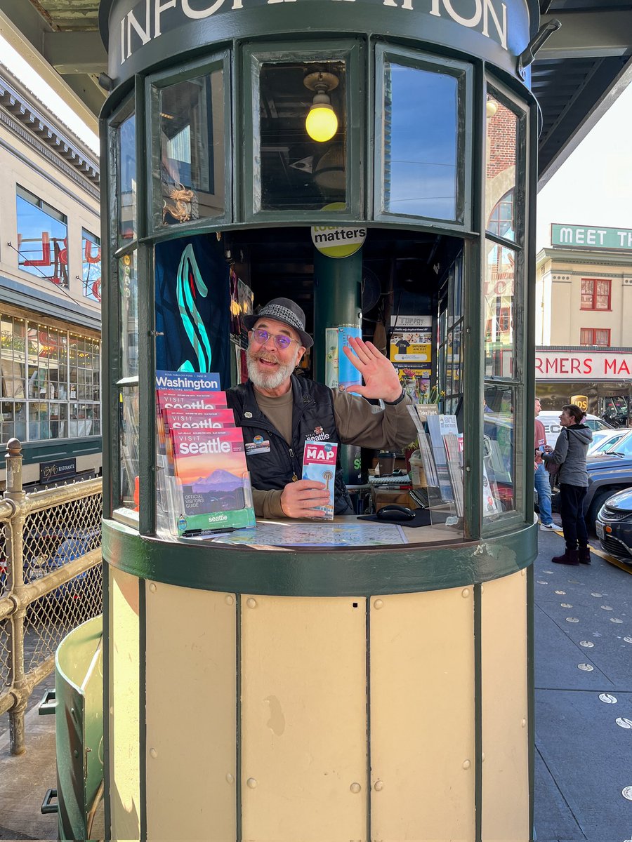 James at the @VisitSeattle Information Booth is your go-to person if you need directions to the gum wall, a recommendation on where to eat, or looking for something to do in #PikePlaceMarket! Find the Market Information Booth in front of our Public Market Center Clock & Sign.