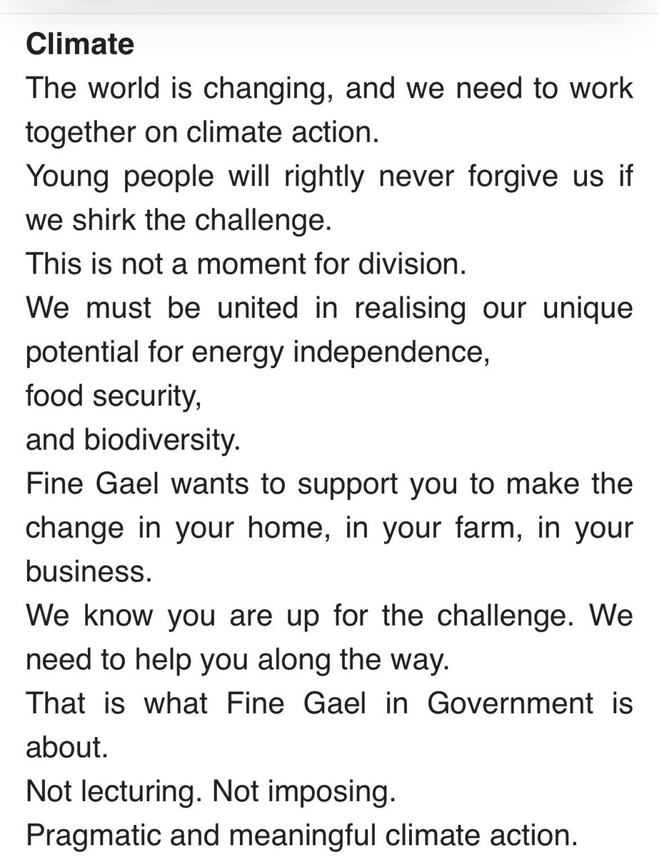 The @FineGael leader @SimonHarrisTD mentioned #ClimateAction in the context of farming, but this section of the prepared script didn’t get delivered in the televised address. Sources say it got axed due to lengthy applause, and speech couldn’t run over time @rtenews