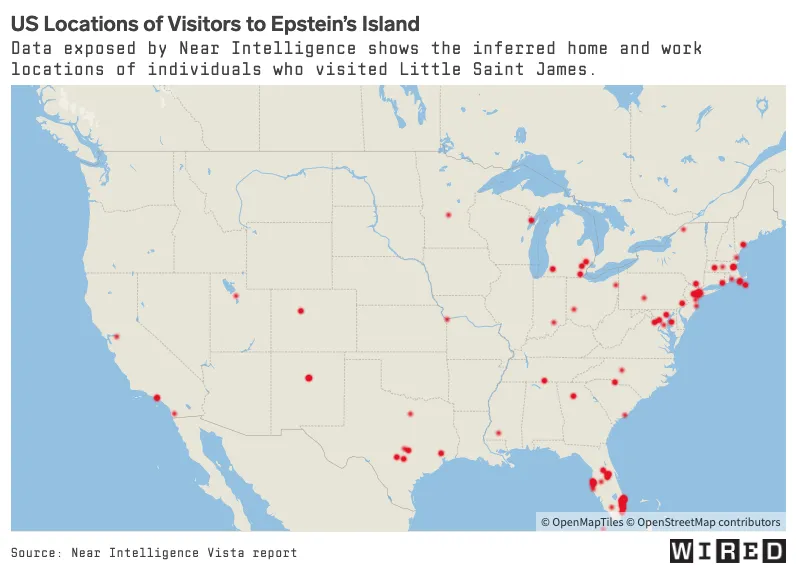 Near Intelligence, the data broker (now crippled by debt and rebranded as Azira), said that the data of visitors to Epstein's island was “compiled by someone using a free trial.”