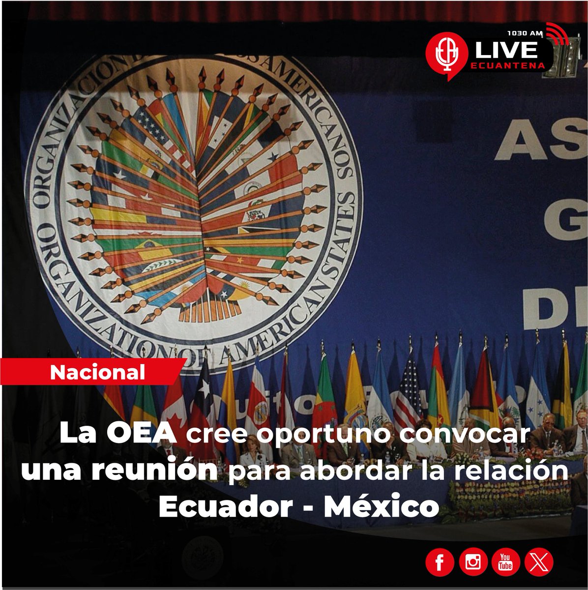 ecuantena's tweet image. ** NACIONAL **
La #Organización de #EstadosAmericanos (#OEA) se pronunció ante la detención del #exvicepresidente del #Ecuador, #JorgeGlas la noche del 5 de abril en la #embajadamexicana, hizo un llamado al diálogo entre las partes para resolver sus diferencias
