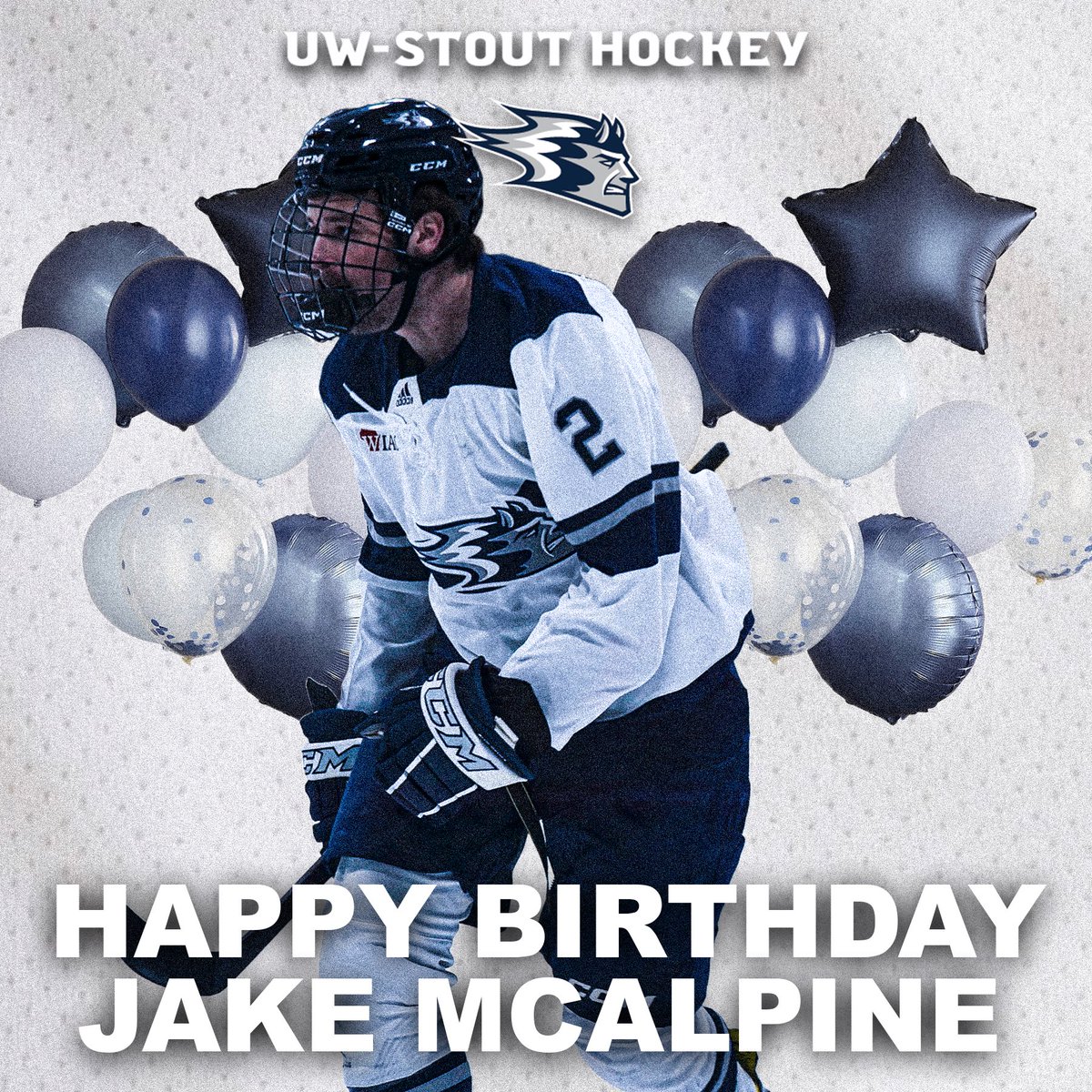 Happy birthday to #2 Jake McAlpine!! Enjoy your day 🥳

#UWStout #CollegeHockey #BleedBlue