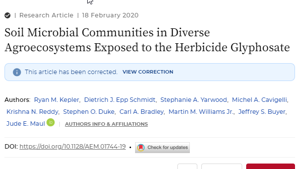 agronomistag's tweet photo. Here's a paper that looked for the soil damage reported in the first article, which was related to increased levels of Fusarium: "We did not detect an effect of glyphosate treatment on the relative abundance of organisms such as Fusarium spp."
Open access
https://t.co/YU875yrnZD https://t.co/HmuIQfNGLV
