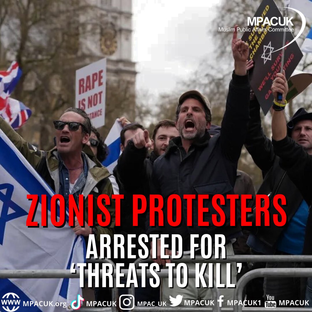 Out of the 10s of 1000s of Pro Palestinians marching on #AlQudsDay nobody made threats to kill. The limited number of #Zionists that showed up, really showed us what they’re about! With 3 arrests 2 of them for threats to kill!
