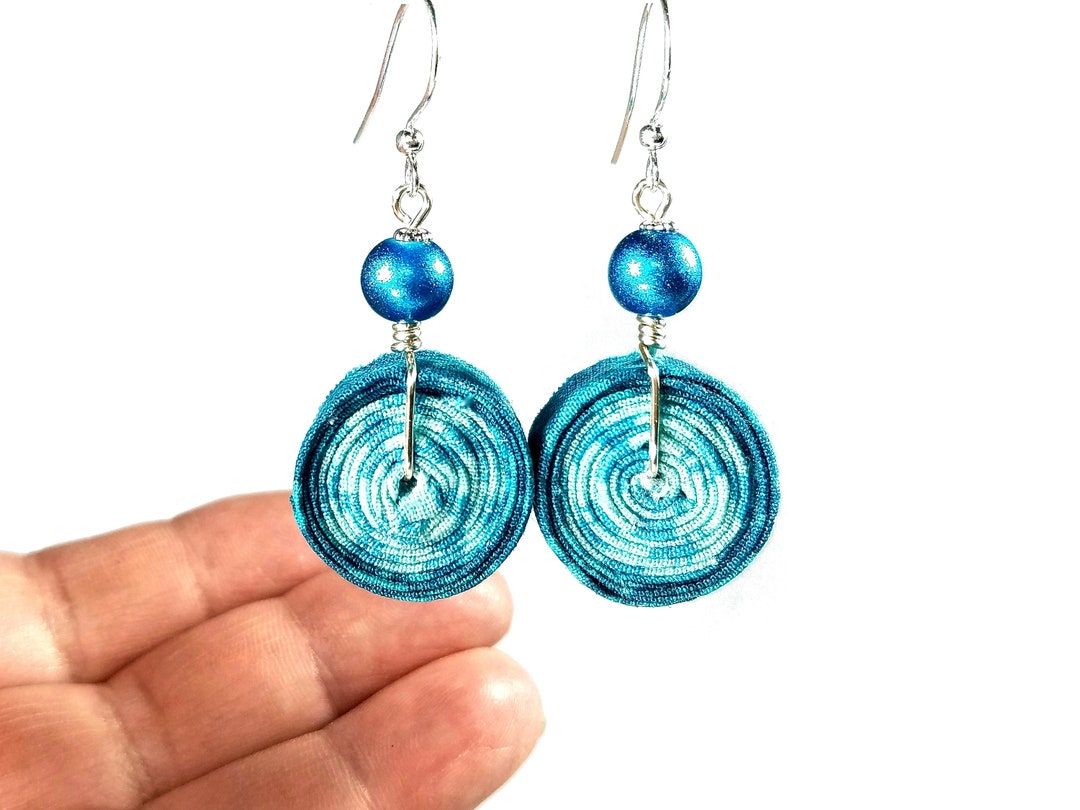 Great for spring and summer! Aqua Blue Coiled Fabric Earrings, Fiber Art Jewelry Gift - Etsy buff.ly/4atEAmX #treatyourself #shophandmade 🩵