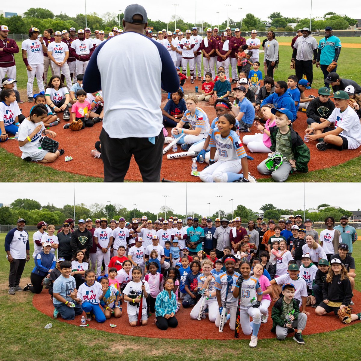 Playballers from @rbiaustin joined the @HTbaseball_ team for a great morning event‼️ Thank you to our awesome coaches, staff, and Austin, TX community. Go Rams & #PLAYBALL ⚾️🥎