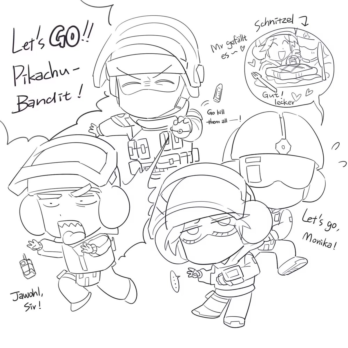 Let‘s GO!Pikachu-Bandit!
It’s a gift for @eatLRJ 🥳

cp自行避雷
#r6s #RainbowSixSiege #R6Community 
#Bandoc #JägerIQ #doc