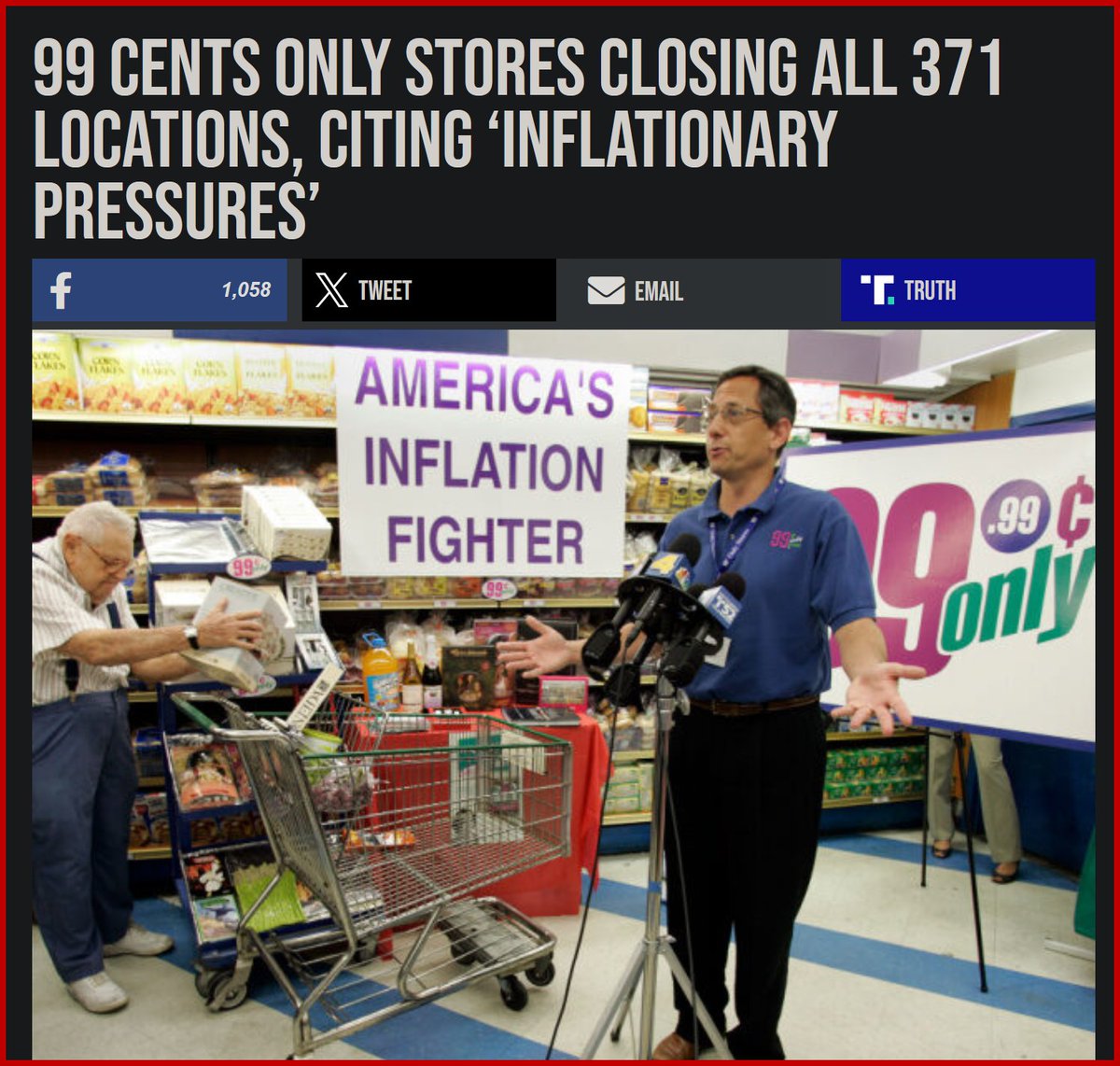 All 371 locations of the 99 Cents Only stores are shutting down, with company executives blaming the “difficult” decision on such causes as “inflationary pressures.” As prices are easy to raise, we bet it is theft. Is USA a morally bereft nation? See breitbart.com/economy/2024/0…