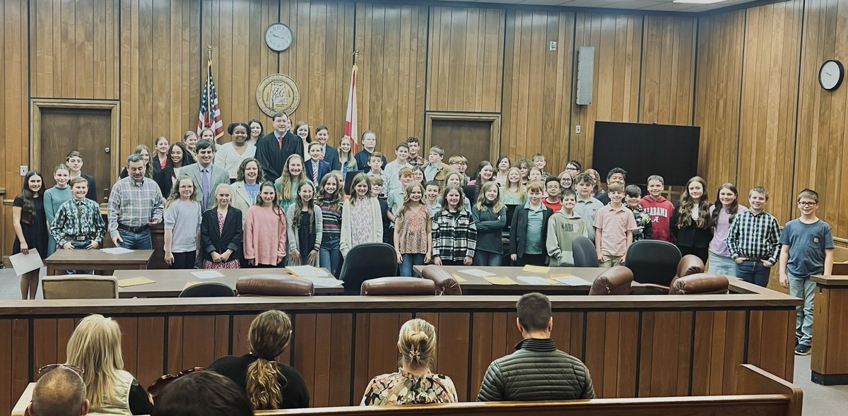 JudgeMobley's tweet photo. Cherokee County Mock Trials 2024!  Each year we host a group of 5th and 6th grade students representing all five schools in the county. They began preparing in January and we held four trials today. The young men and young ladies did a fantastic job! https://t.co/f1t3x4wgda