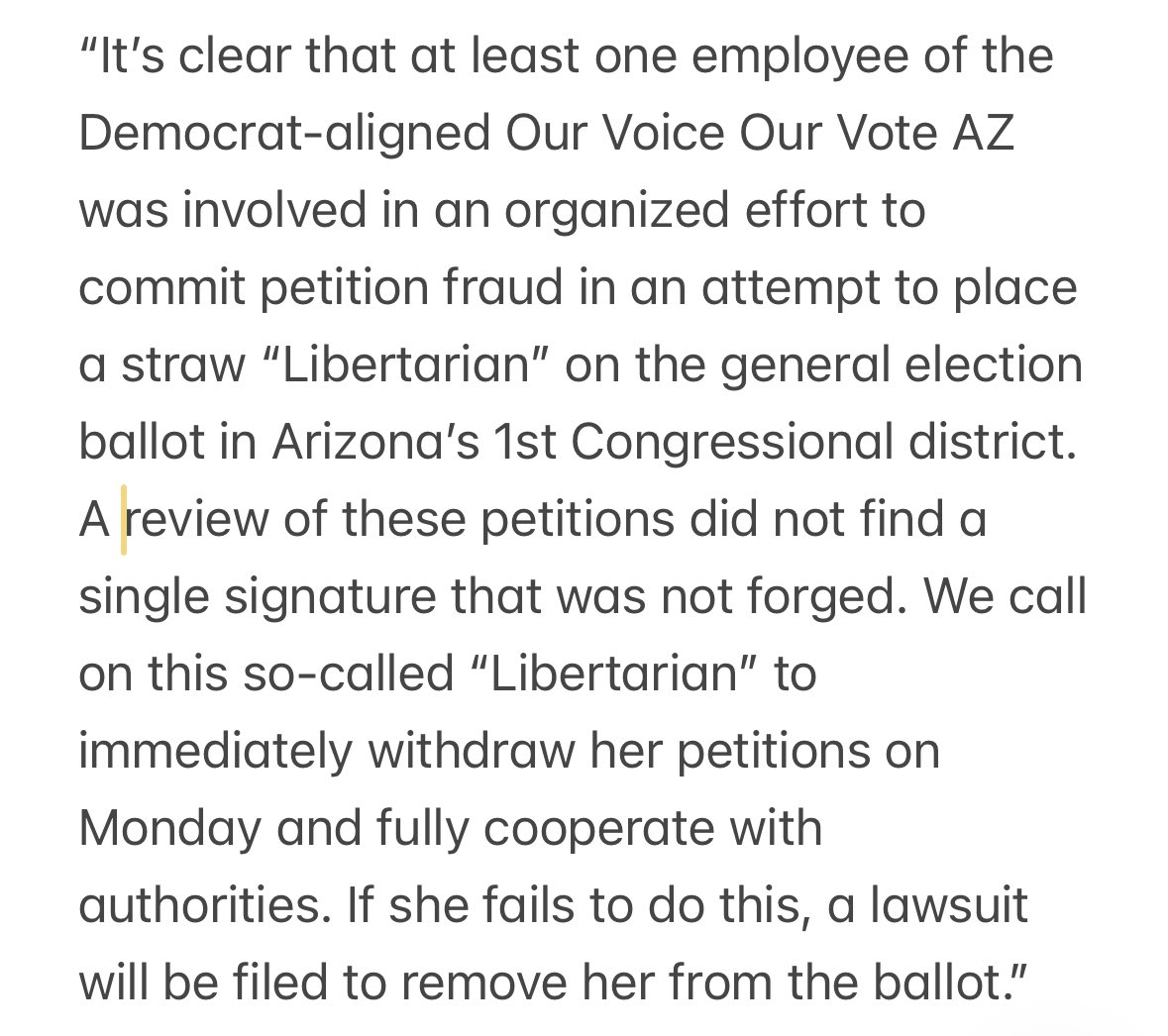 Statement from Friends of David Schweikert on today’s article in @azcentral on what appears to be an organized effort to commit petition fraud in #AZ01. azcentral.com/story/news/pol…