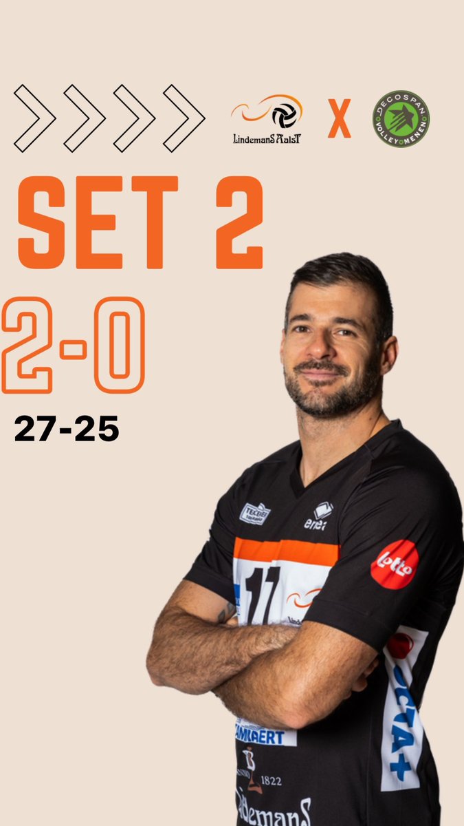 #LottoVolleyLeague #ChampionsPlayOffs #AALMEN >  #LindemansAalst 2-0 Menen (25-21, 27-25)