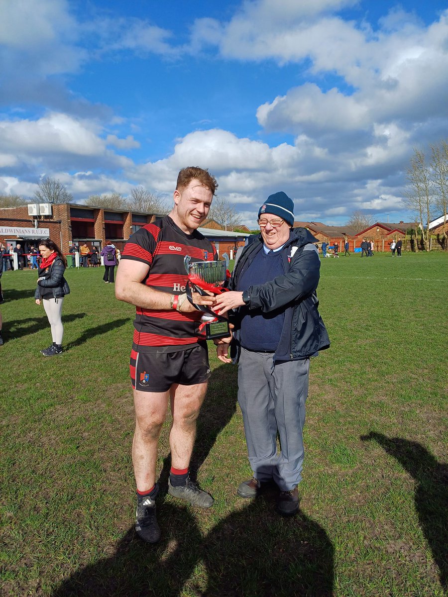 adm League Chairman Ian Spivey presents the <a href="/WidnesRufc/">Widnes RUFC</a> Captain with the adm Counties 1 Championship Trophy # supersaturday