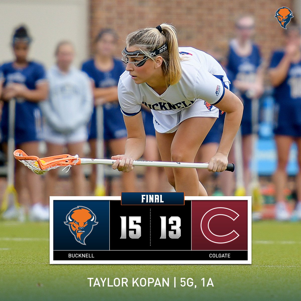 BISON WIN! Taylor Kopan scored four of her five goals in the second half, and Megan Krestinski tallied four goals and three assists to help the Bison come from behind to beat Colgate. #rayBucknell