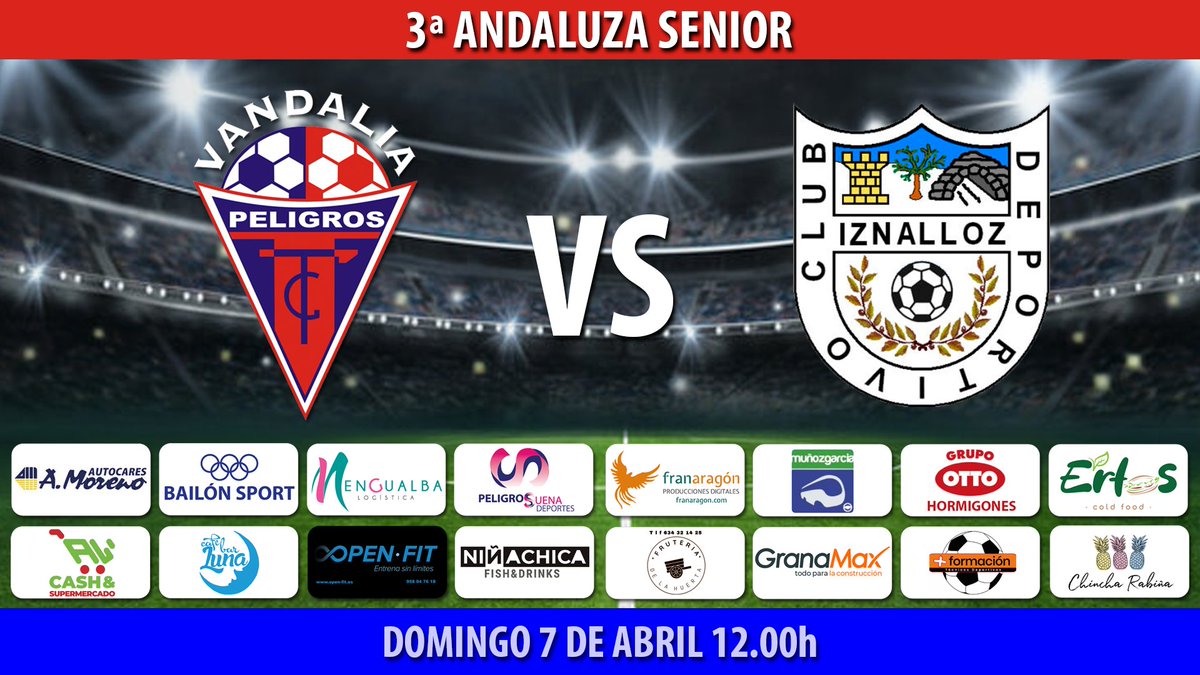 📆 Domingo 12.00h
⚽ Vandalia CF vs CD Iznalloz
🥇 3ª Andaluza senior
🟩 Estadio municipal Antonio Bailón
🖥 En directo youtube.com/live/HDSBV39eD…