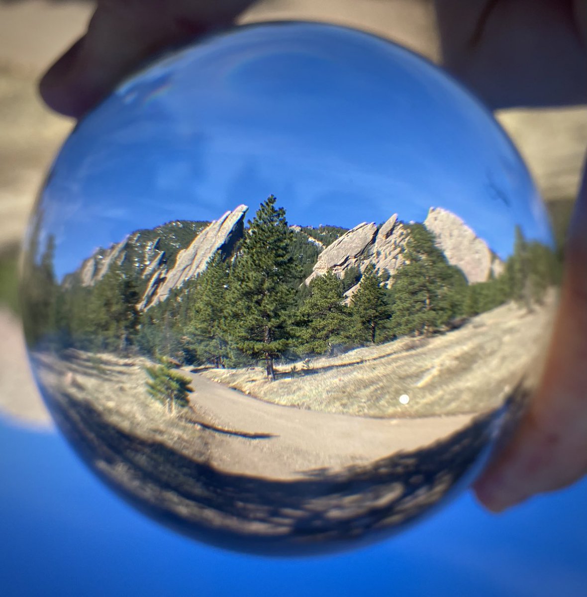 The Flatirons #Boulder #Colorado 🇺🇸🏔️ #Lensball #photography ⁦@StormHour⁩ ⁦@ThePhotoHour⁩