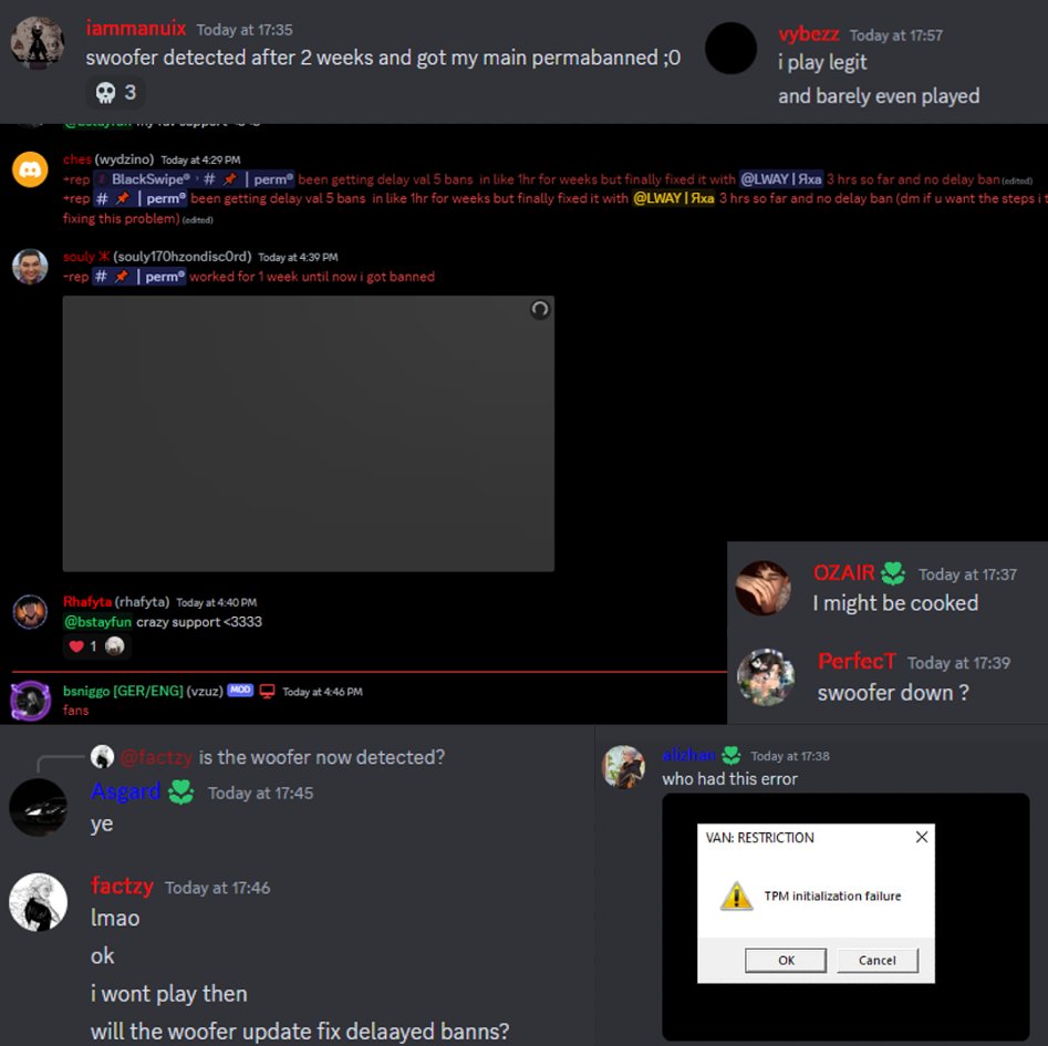 AntiCheatPD's tweet image. VANGUARD ban wave today caused quite a ruckus in this cheat provider's discord. The mods were deleting the negative reviews😂