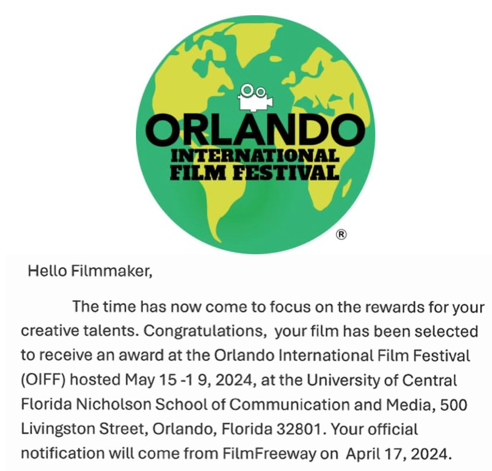A nice weekend surprise to find out Common as Red Hair was accepted into the Orlando International Film Festival and we won an award! The festival is May 15-19 and hope to attend!! #filmfestivals #shortfilms #screenwriter