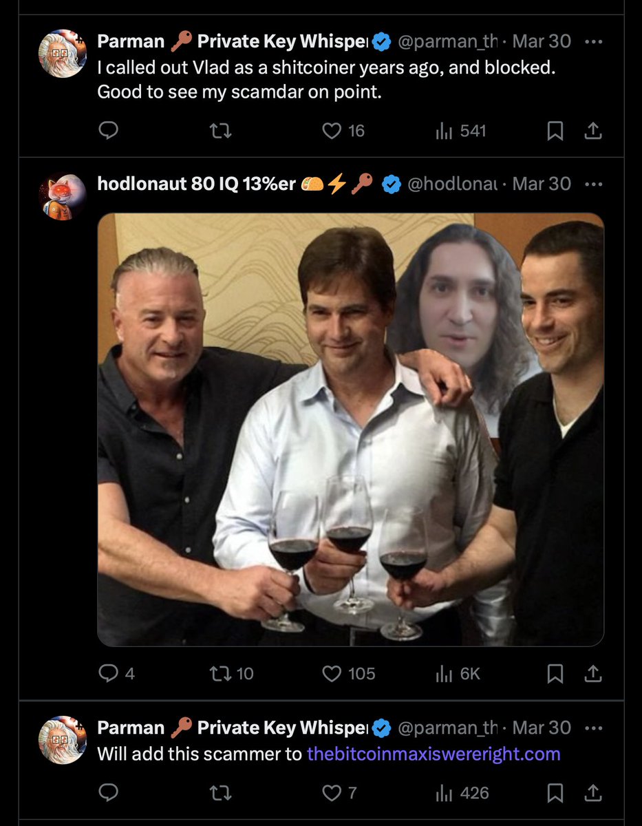 Vladcostea's tweet photo. Alright @BitPaine @andhans_jail @psychedelicbart @hodlonaut 

I've sent these (plus a few others) to my lawyer.

For me, it's super easy to prove that I've never received any payment for Roger.

For you, it's nearly impossible to prove that your public tweets haven't caused harm https://t.co/XjeQpPEp4C