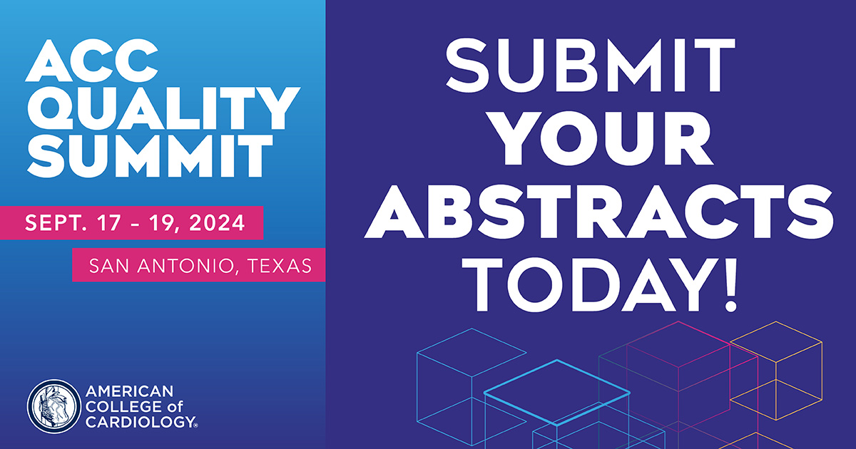 Share your quality improvement successes w/ an abstract for #ACCQuality24, taking place Sept. 17-19 in San Antonio, TX. The deadlines are May 13 for live session abstract submissions & June 24 for ePoster submissions. Learn more: bit.ly/2YtWKlG

#ACC24 #ACCFIT