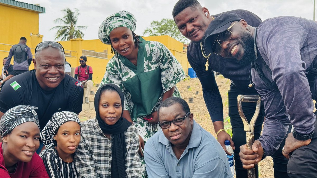 The LionHeart Foundation Nature’s Conservation & Sustainability Project The Dean Students Affairs Prof M. T Yakubu, flanked by some students and invitees while planting a tree at the 250 Trees Conservation Project in MOREMI - University of Ilorin.