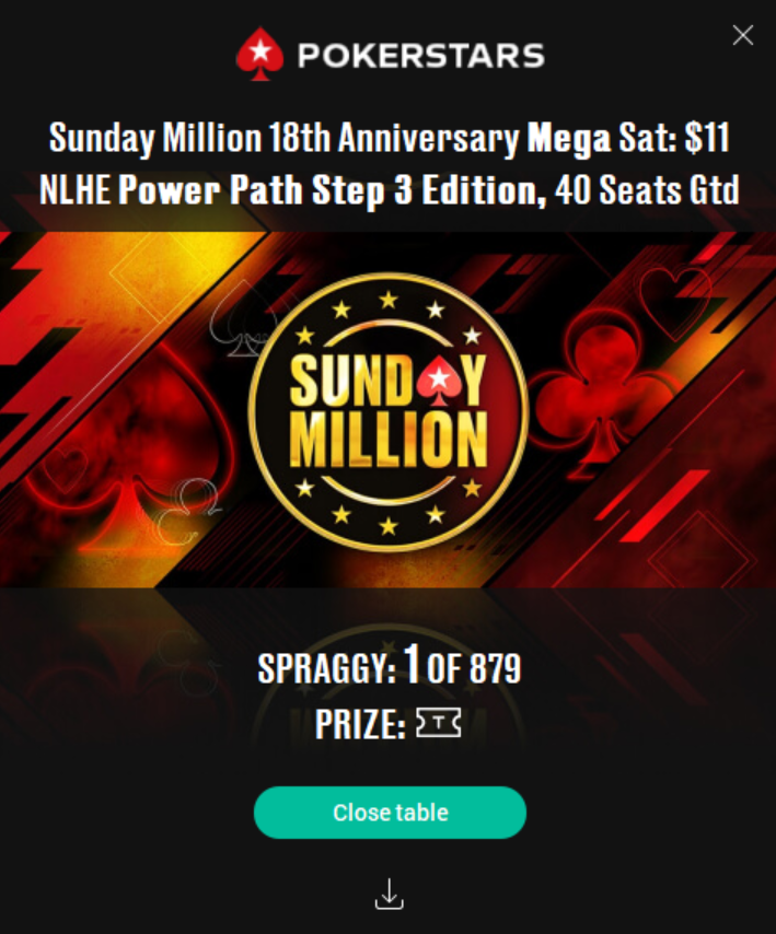 That's me into tomorrow's $8,000,000 Guaranteed Sunday Million for just $11! Wild amount of satellites running tomorrow. Over 1000 seats up for grabs from as little as a dollar. See you all there, massive stream starting tomorrow. Poker all day!