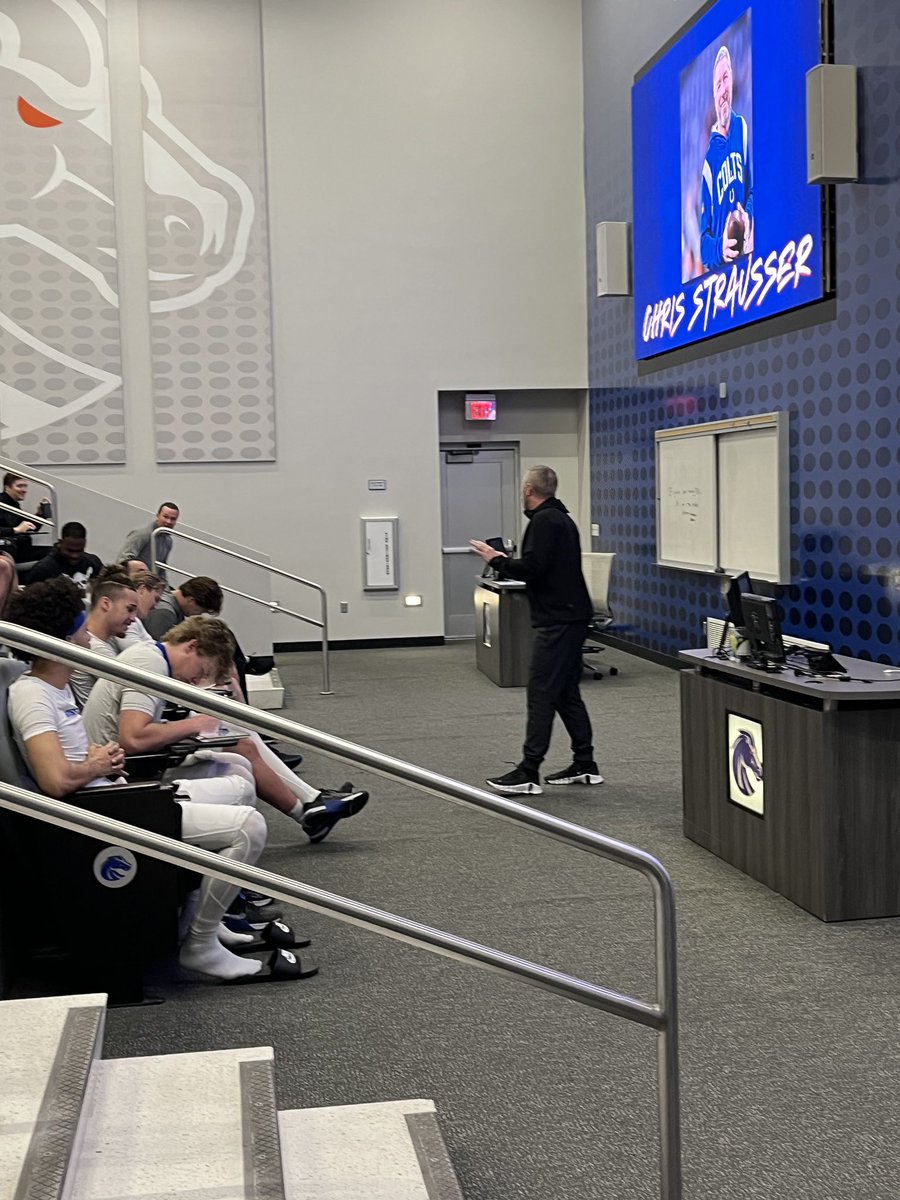 We learn from the highest level because we are determined to compete at the highest level. That’s why we are #BuiltDifferent Thanks to Chris Strausser for speaking to our team prior to today’s scrimmage. #BleedBlue