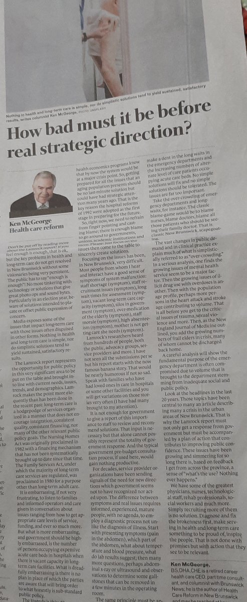 Minister Shephard was correct:  you cannot fix health care until you fix long-term care.  Lamrock's report is a gift; now for follow up.