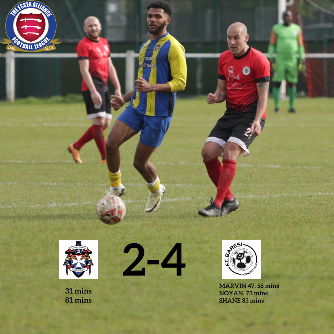 The match ended 2-4, our apologies to @SportingHackney for our earlier post which recorded the wrong score @EssexAllianceFL