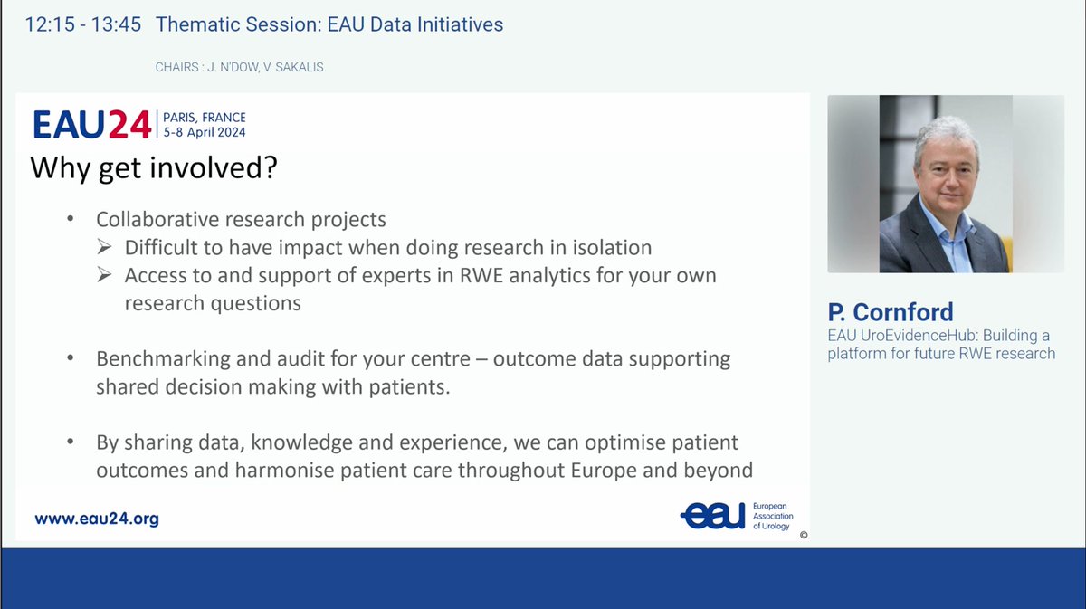 Today’s #EAU24 session on EU data initiatives echoes our approach at our NHS trust. Since launching our digital clinical pathway, we've seen firsthand how data can amplify patient outcomes. #ZeroIncontinencePostprostatectomy Transforming care through technology. @philcornford