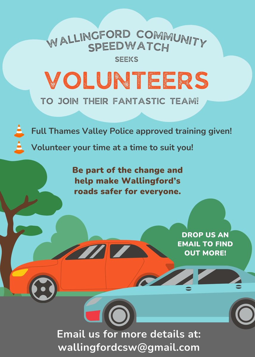 WallingfordCSW's tweet photo. We are on the lookout for community minded volunteers to join our team at #Wallingford Community #Speedwatch.  With full @ThamesVP training, insurance and hours to suit you - what are you waiting for?  Be part of the change and help us make Wallingford's roads safer for everyone! https://t.co/8EjjdcNUZL