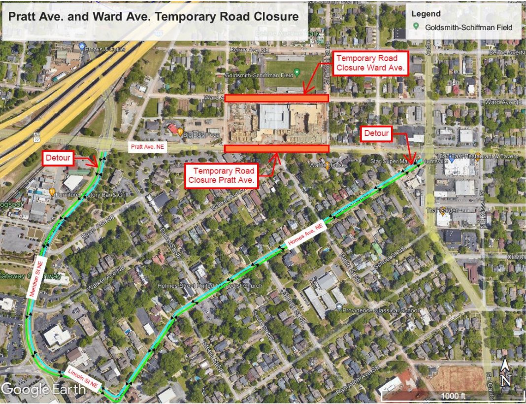 🚧 OVERNIGHT ROAD CLOSURE: Weather permitting, Pratt Avenue between Dickson and Schiffman streets will undergo overnight closures on Friday, April 5, and Saturday, April 6, from 9 p.m. to 5 a.m., to accommodate a construction crane.