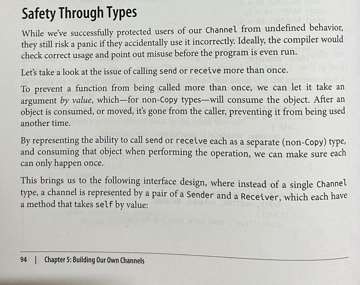 Very useful discussions on safe interface design in Rust. Chapter 5 of the book Rust Atomics and Locks is a great read that progresses from an unsafe design to a fully typed and safe one using borrowing to avoid allocation ..