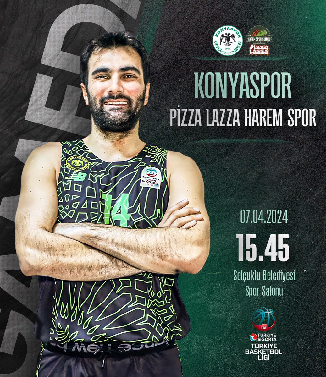 𝐌𝐀𝐂̧ 𝐆𝐔̈𝐍𝐔̈ 🏀 🏆 Türkiye Sigorta TBL 32. Hafta 🆚 Pizza Lazza Harem Spor 🗓 7 Nisan Pazar ⏰ 15.45 📍 Selçuklu Belediyesi Spor Salonu 📺 YouTube / TBF TV