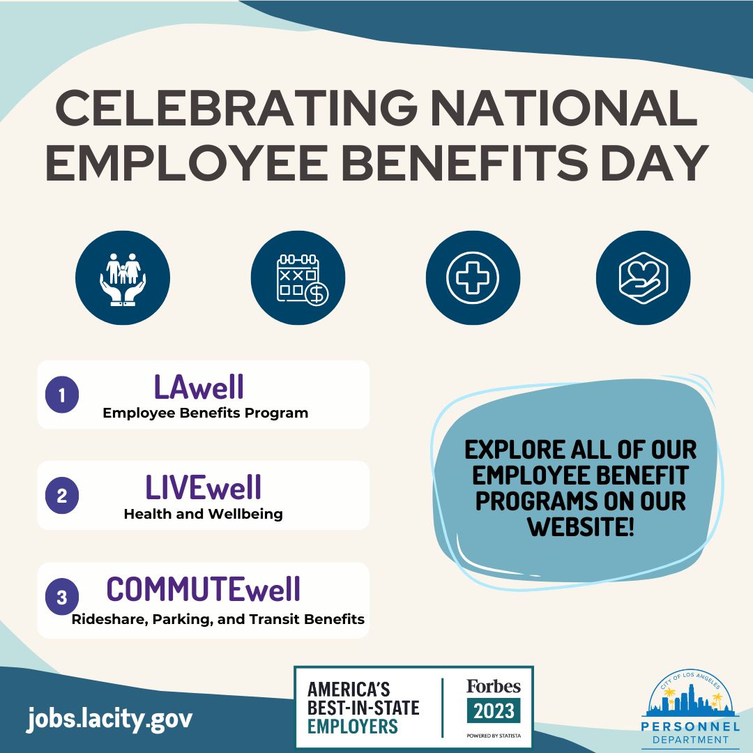 Happy National Employee Benefits Day! Take a look at how we prioritize our employees and learn about the benefits that make our workplace special. Visit tiny.cc/LABenefits for more information! #CareersStartHere #WorkLivePlayInLA #BestJobEVER #BenefitsDay #WorkLifeBalance
