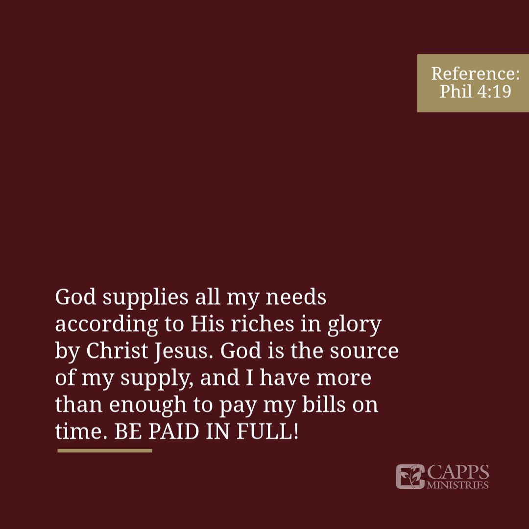 Confession for Timely Payment of Monthly Bills— Put your bills in a stack. Lay your hands upon them, and declare these words out loud! —from 𝙂𝙤𝙙’𝙨 𝘾𝙧𝙚𝙖𝙩𝙞𝙫𝙚 𝙋𝙤𝙬𝙚𝙧 𝙛𝙤𝙧 𝙁𝙞𝙣𝙖𝙣𝙘𝙚𝙨 by Charles Capps & Annette Capps