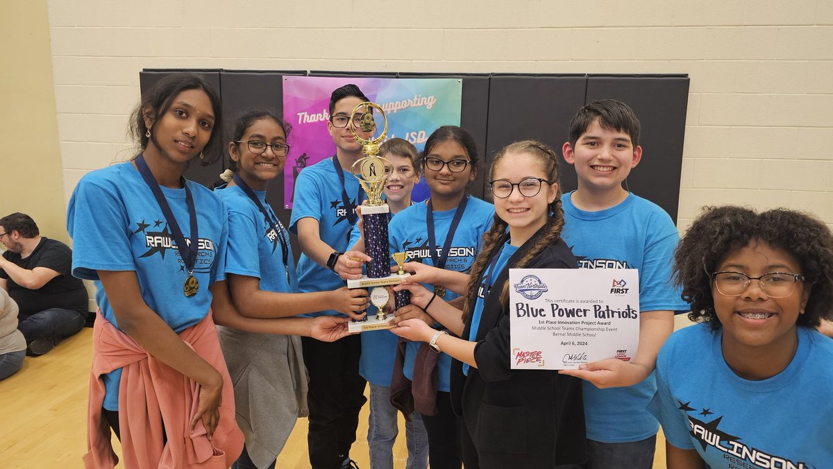 'Thinking outside the box today for better solutions for tomorrow. Rawlinson Research and Robotics R³ Blue P.O.W.E.R. Patriots win 1st Place Innovative Project Award @SherryMireles @NISD @NISDRawlinson