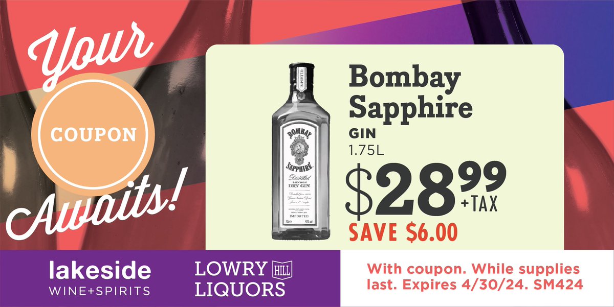 Save $6.00 on @bombaysapphireus 1.75L bottles throughout the month of April with this virtual coupon while supplies last! #bombaysapphire #bombaygin #gincocktails #craftgin #april #cheers