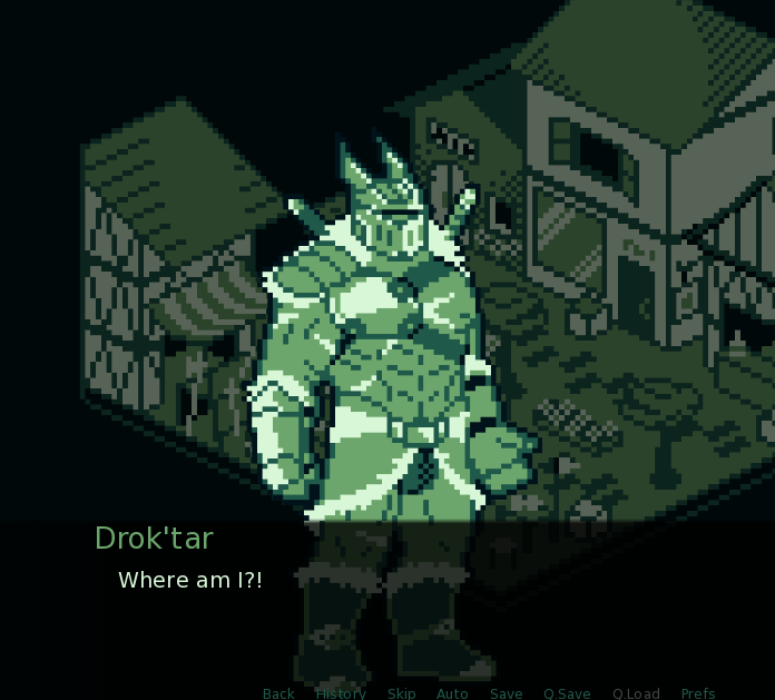 Uh oh, someone ended up in the wrong pixel art VN... (Drok'tar from Endless Bounty belongs to @DyneWulf)