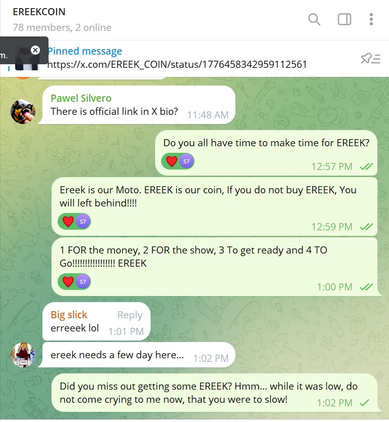EREEK might be creeping along, EREEK might be slow, But if you miss EREEK. you will miss the show <a href="/EREEK_COIN/">EREEK</a> @Davpot59 <a href="/Nft01Cro/">CroNFT01</a> <a href="/cronos/">cronos</a> #CronosChain #Cronos <a href="/EbisusBay/">Ebisu's Bay | GameFi - NFT Market - DEX</a> <a href="/BoomerSquadNFT1/">BoomerSquad & PUUSH</a>