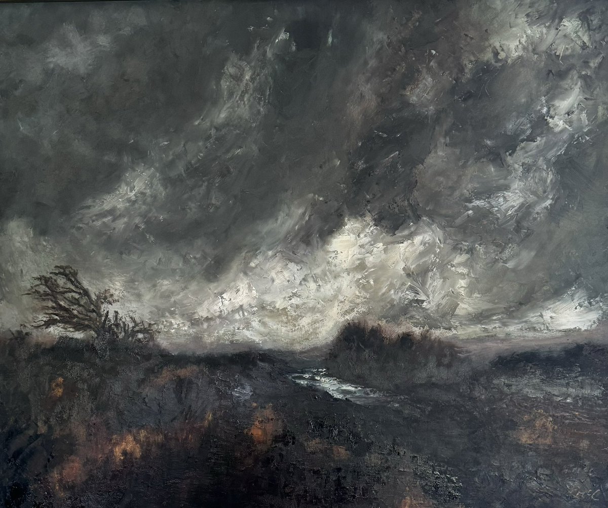 Good Evening, another stormy day, its a while since ive posted - The wind swept in over the irish landscape’ Original oil on board 69 x 79cm inc. frame #STORM #StormKathleen #westofireland