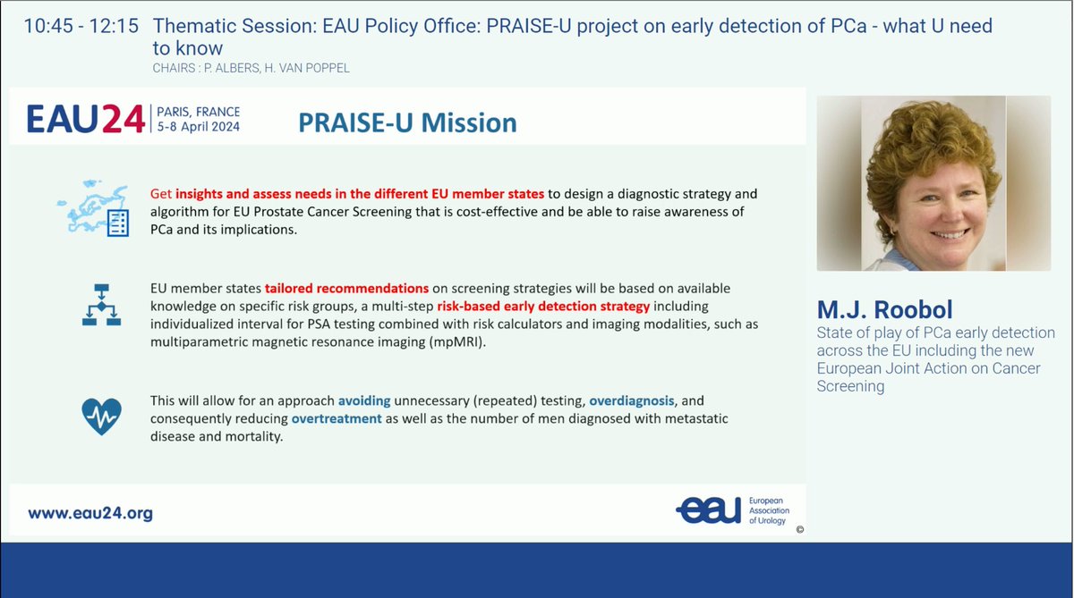 Today’s #EAU24 session delivered a dose of @Praiseu_org Tailoring the fight against prostate cancer across Europe with smarter screening strategies! Cutting-edge yet cost-effective. Overdiagnosis? Out. Precision? In. Because when it comes to PCa, one size does NOT fit all.