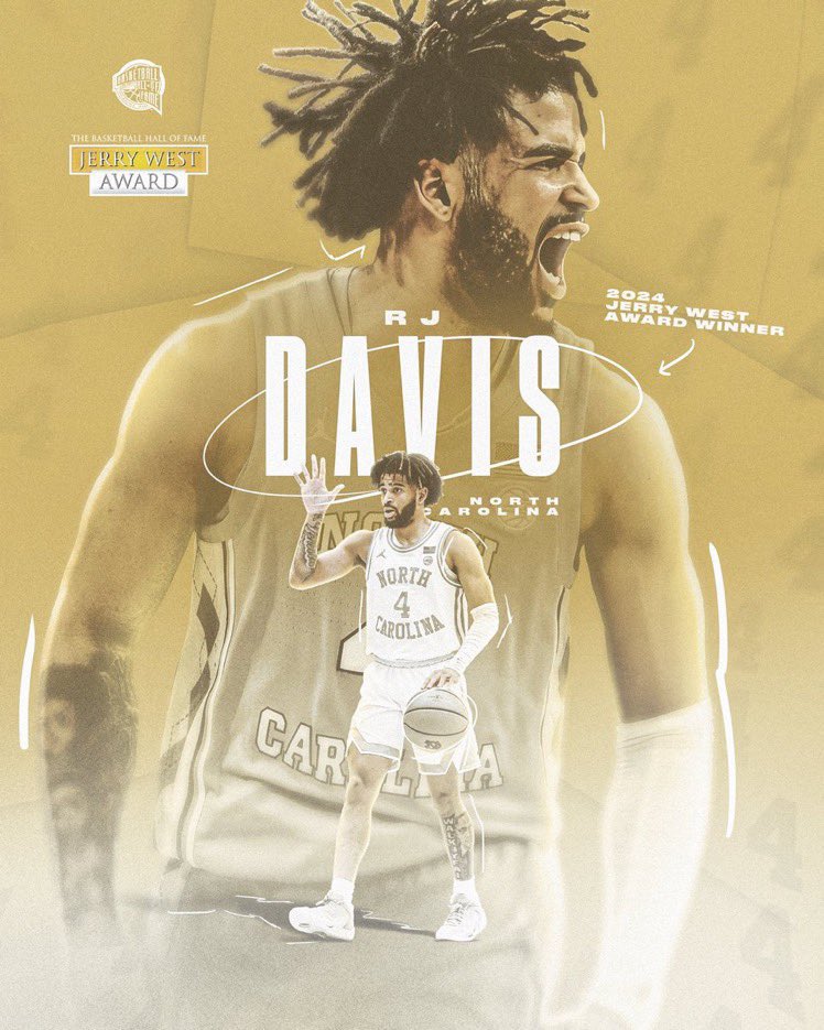 RJ Davis has won the Jerry West Award. He becomes the first ever UNC player to win the award.