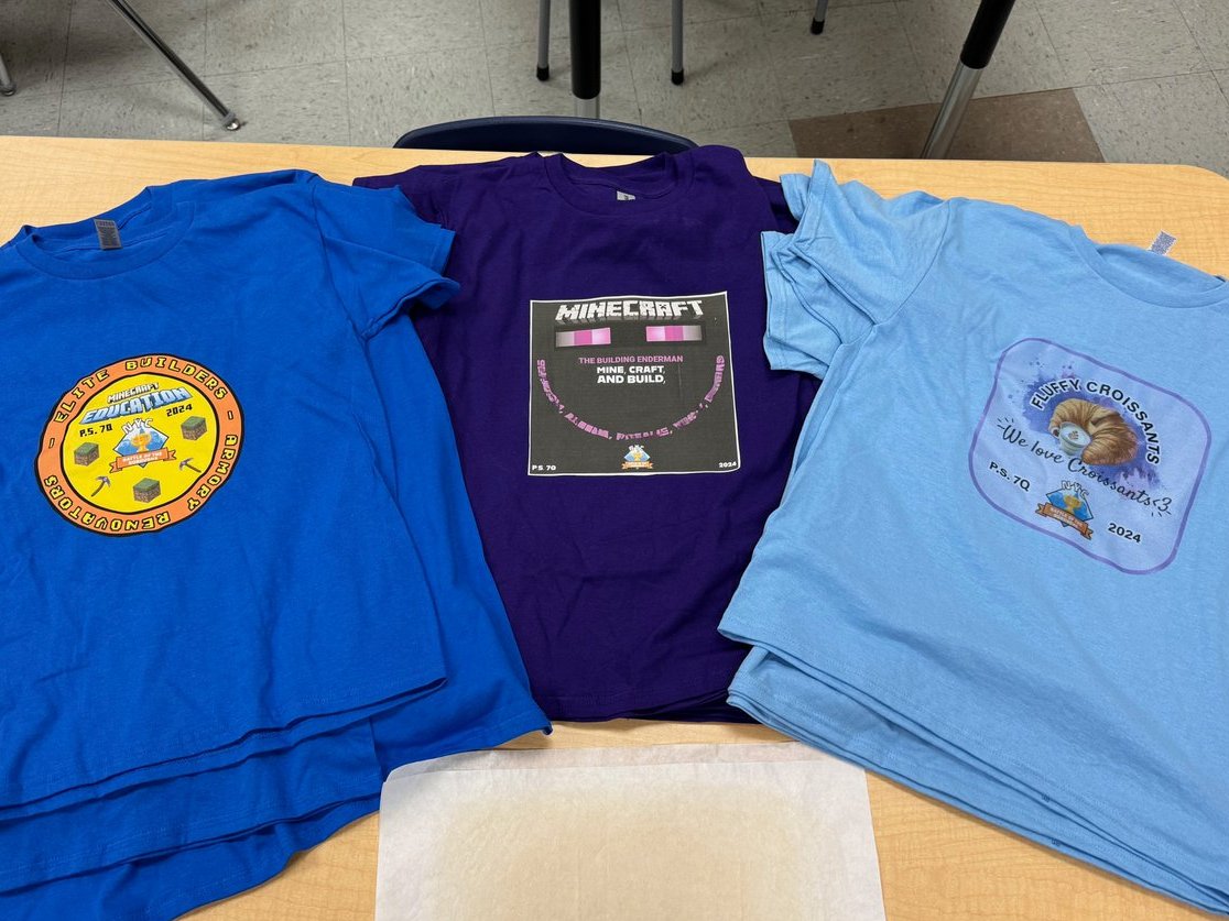 Proud of these students for making it to the #NYCSchoolsTech #Minecraft Battle of the Boroughs Queens semi-finals! Check the awesome logos they made for their team shirts using @AdobeExpress   #AdobeEduCreative @PlayCraftLearn