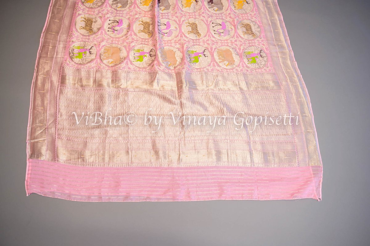 This Ugadi style up in this ViBha's special animal designs pastel pink benares saree. #vibha #designerVinayaGopisetti #pastels #pink #animals #benares #newArrivals #ugadi2024 #festivals #traditional #fashionable #sweetheartNeckline #silverZari #SanJose #bayarea #Indian #saree