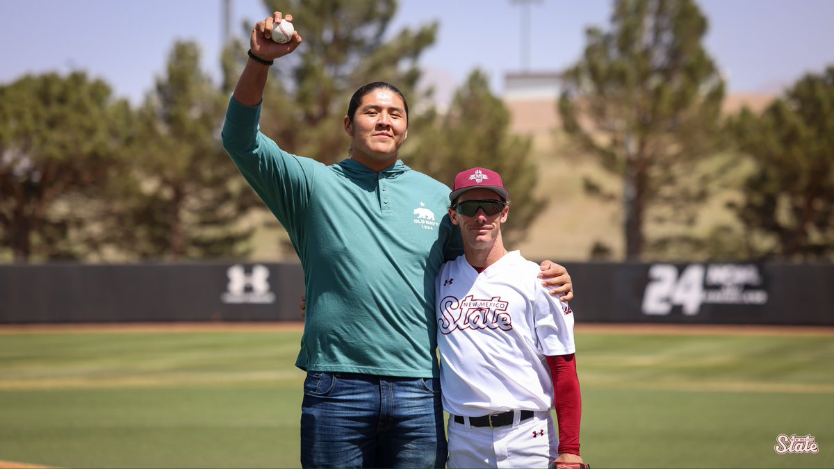 He does it all!🤠 Thank you to Shiyazh Pete for throwing out today’s first pitch! #AggieUp