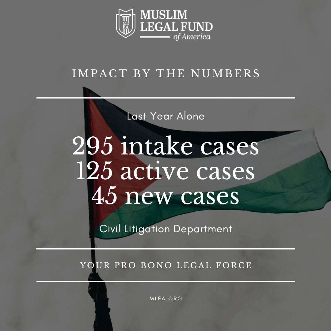 Our legal force will not be weakened. Last year alone our Civil Litigation Department took on a total of 295 intake cases, 125 active cases, and  45 new cases. There is still time to reap the rewards of Ramadan and give your Zakat-eligible donation today. MLFA.ORG