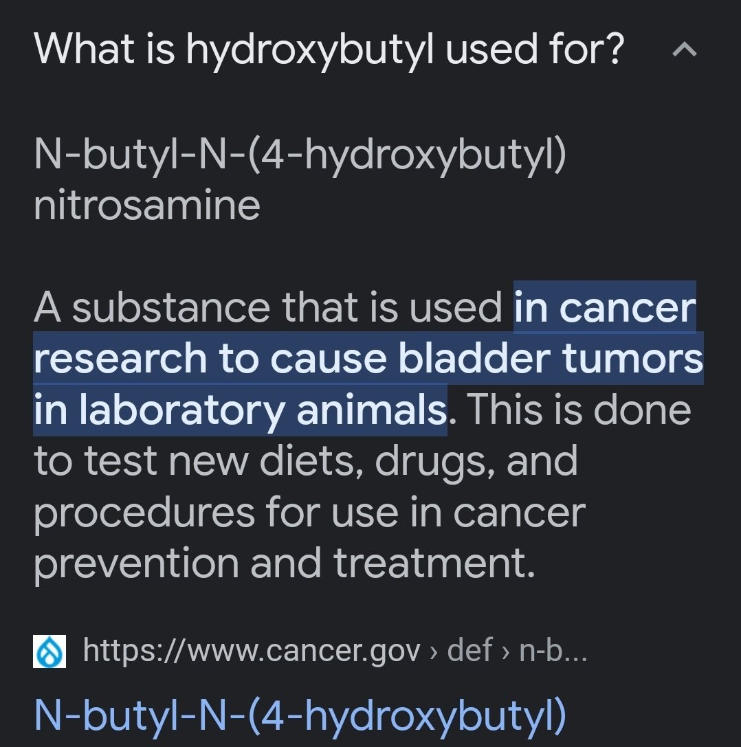 @P_McCulloughMD @Wikipedia @JanciToxDoc @drcole12 @CraigKellyPHON @FLSurgeonGen @drcraigwax Hydroxybutyl is used to manufacture the lipid nanoparticles, what else is hydroxybutyl used for.