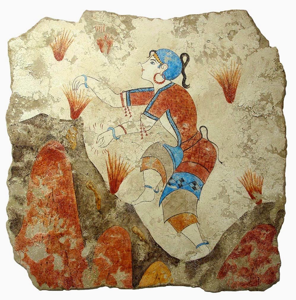 Merveille de la civilisation minoenne — Cueilleuse de safran, fresque, Akrotiri, Grèce, 1600-1500 av. J.-C.