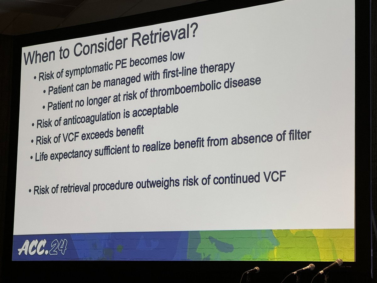 While we know most patients with #VTE do not require an IVC Filter… when should you remove them if they were previously placed? @VIRkhaja highlights key considerations for when to retrieve the filter. #ACC24